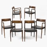 Vier Armlehnstühle, zwei Stühle (Modell 57 und 77) - Entwurf Niels O Möller für JL Moller, Däne
