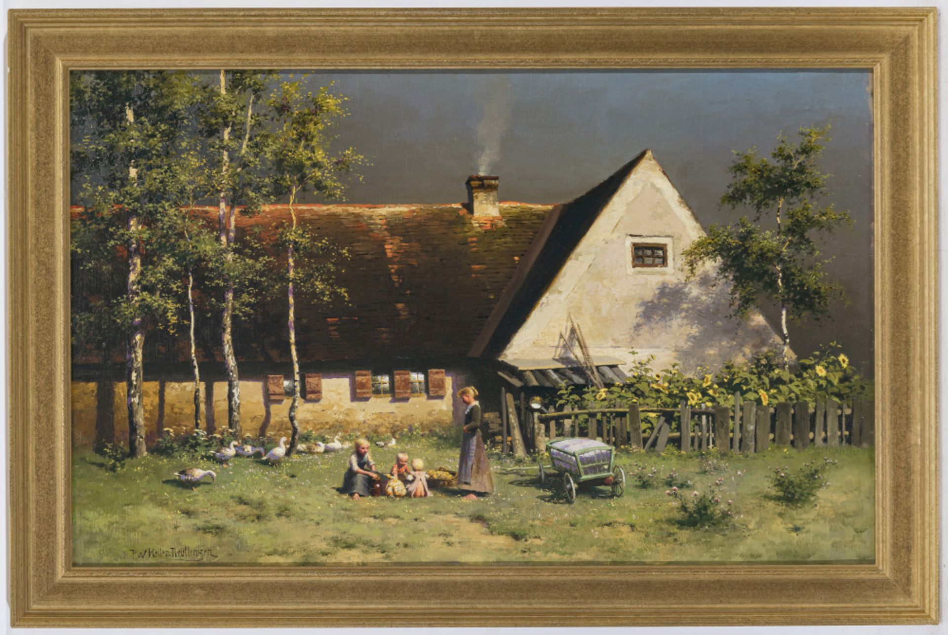 Paul Wilhelm Keller-Reutlingen - Mother with children in front of the farmhouse - Image 2 of 2