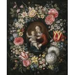 Frans Francken d. J., Art des - Maria mit dem Kind, umgeben von einem Blumenkranz