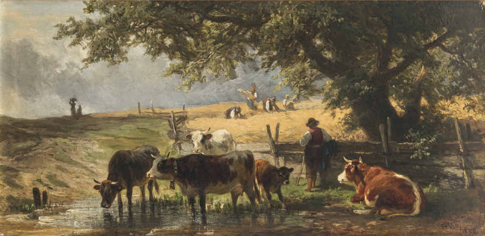 Johann Friedrich Voltz - Cows with herders at the drinking trough