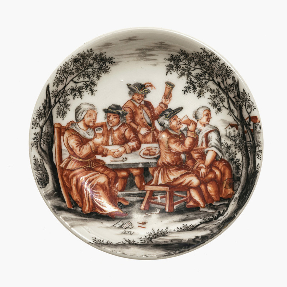 A Hausmaler saucer - Meissen, circa 1725, painting attributed to Ignaz Preissler, Breslau circa 1730