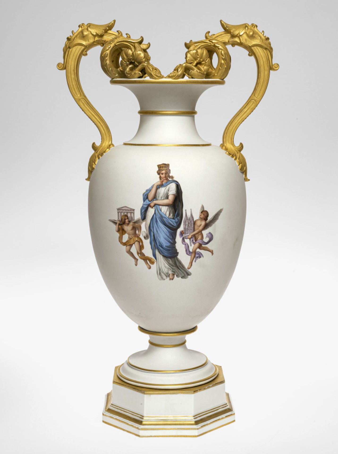 A magnificent vase with the allegory of architecture - KPM Berlin, circa 1860, model by Julius W. Ma