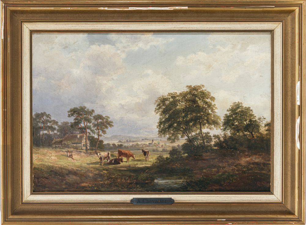 Adolf Chevalier - Landscape with cows and herders - Image 2 of 2