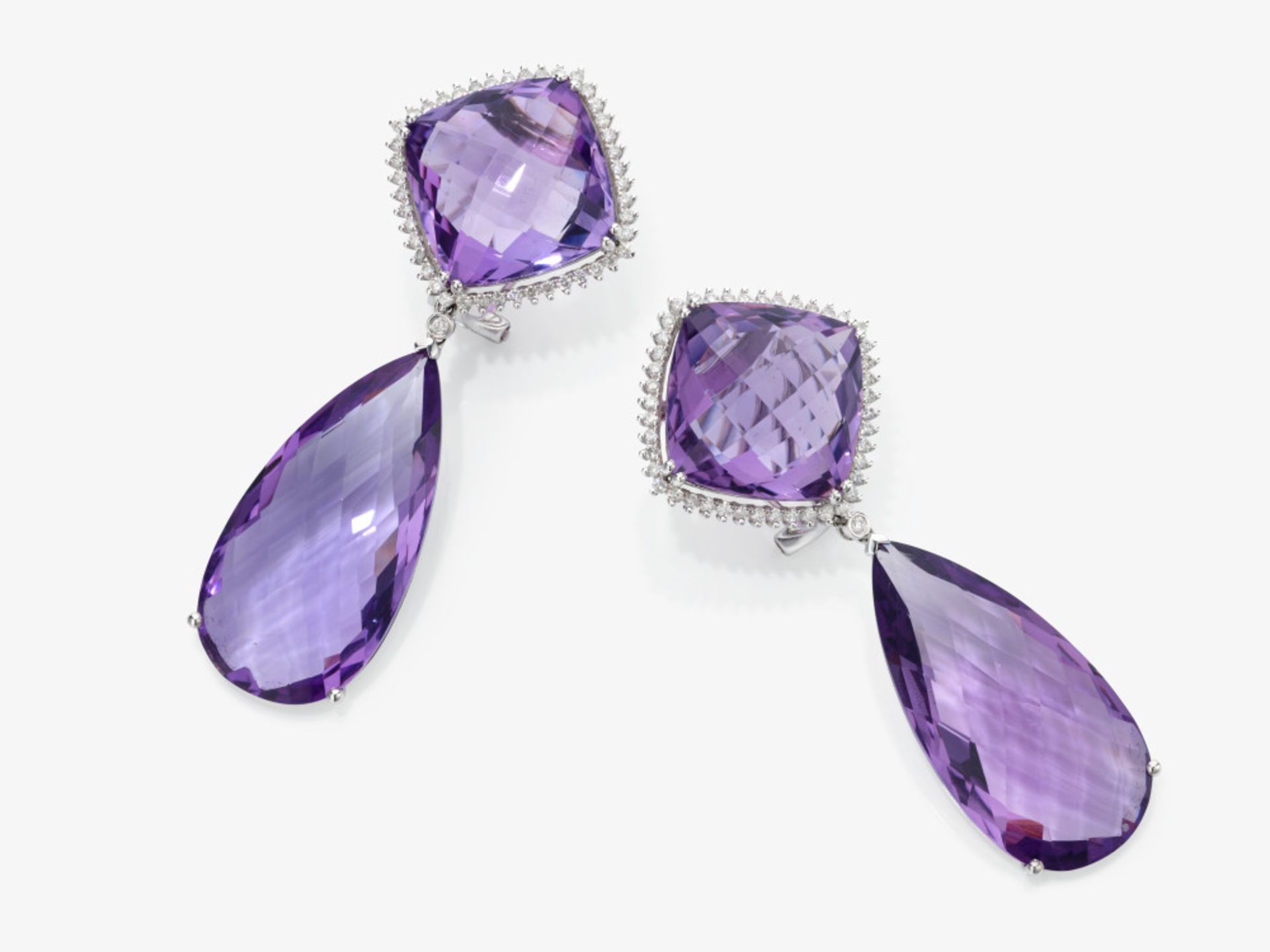 A pair of drop earrings with amethysts and brilliant-cut diamonds - Image 2 of 2