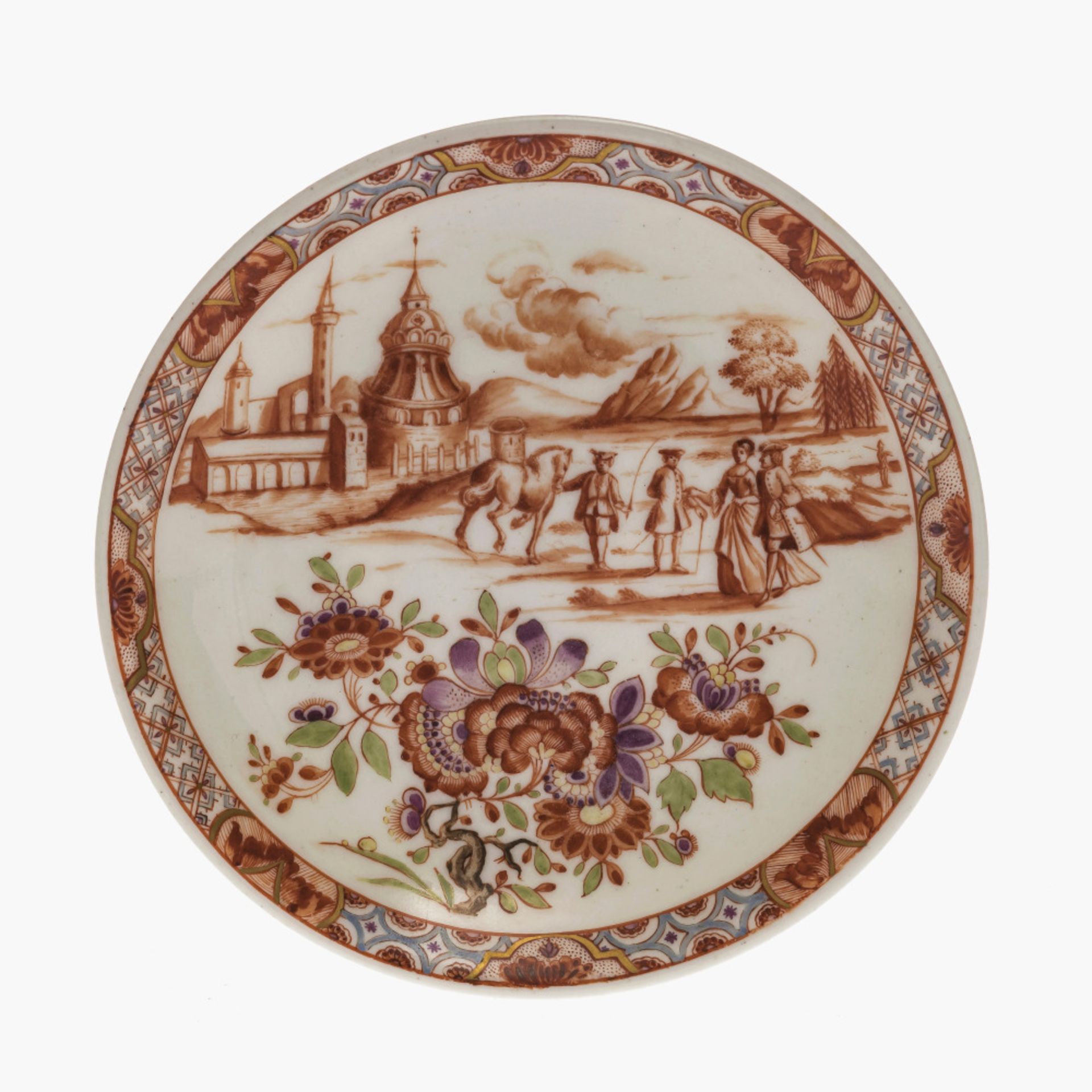 A saucer - Meissen, circa 1725, painting probably from the workshop of Johann Gregorius Hoeroldt