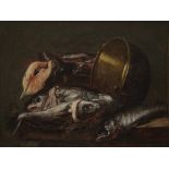 Alexander Adriaenssen, Umkreis - Stillleben mit Fischen und Kupferkessel