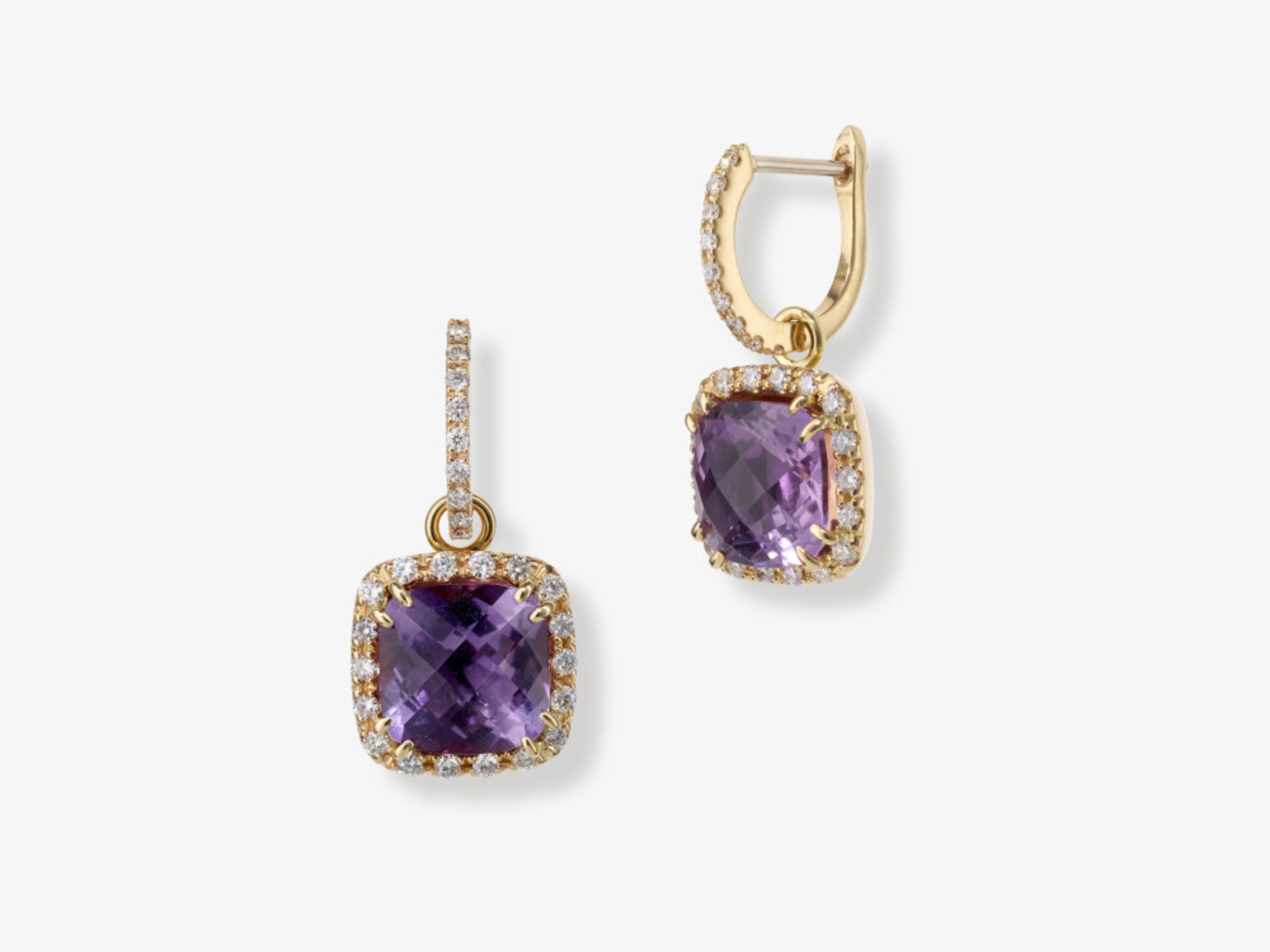 A pair of convertible drop earrings decorated with amethysts and brilliant-cut diamonds - Germany - Image 2 of 2