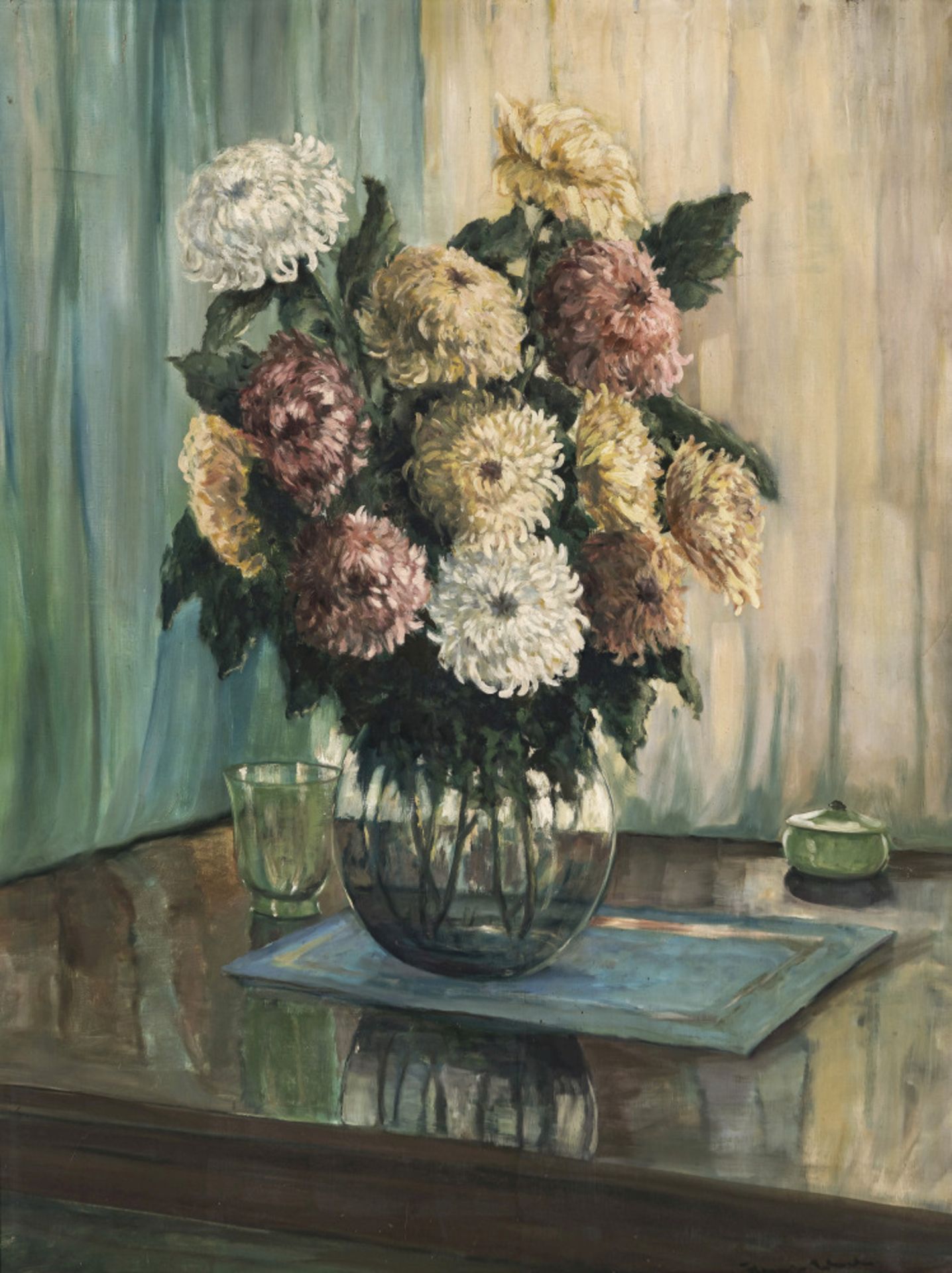 Unbekannt early 20th century - Still life with chrysanthemums in a glass vase