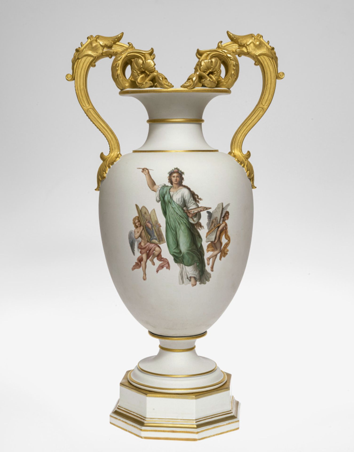 A magnificent vase with the allegory of painting - KPM Berlin, circa 1860, model by Julius W. Mantel
