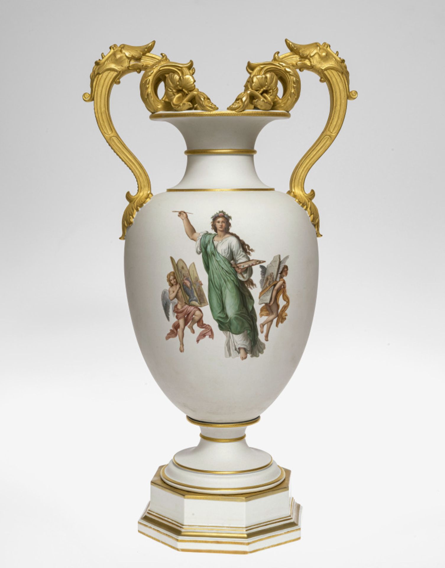 Prunkvase mit Allegorie der Malerei - KPM Berlin, um 1860, Modell von Julius W. Mantel