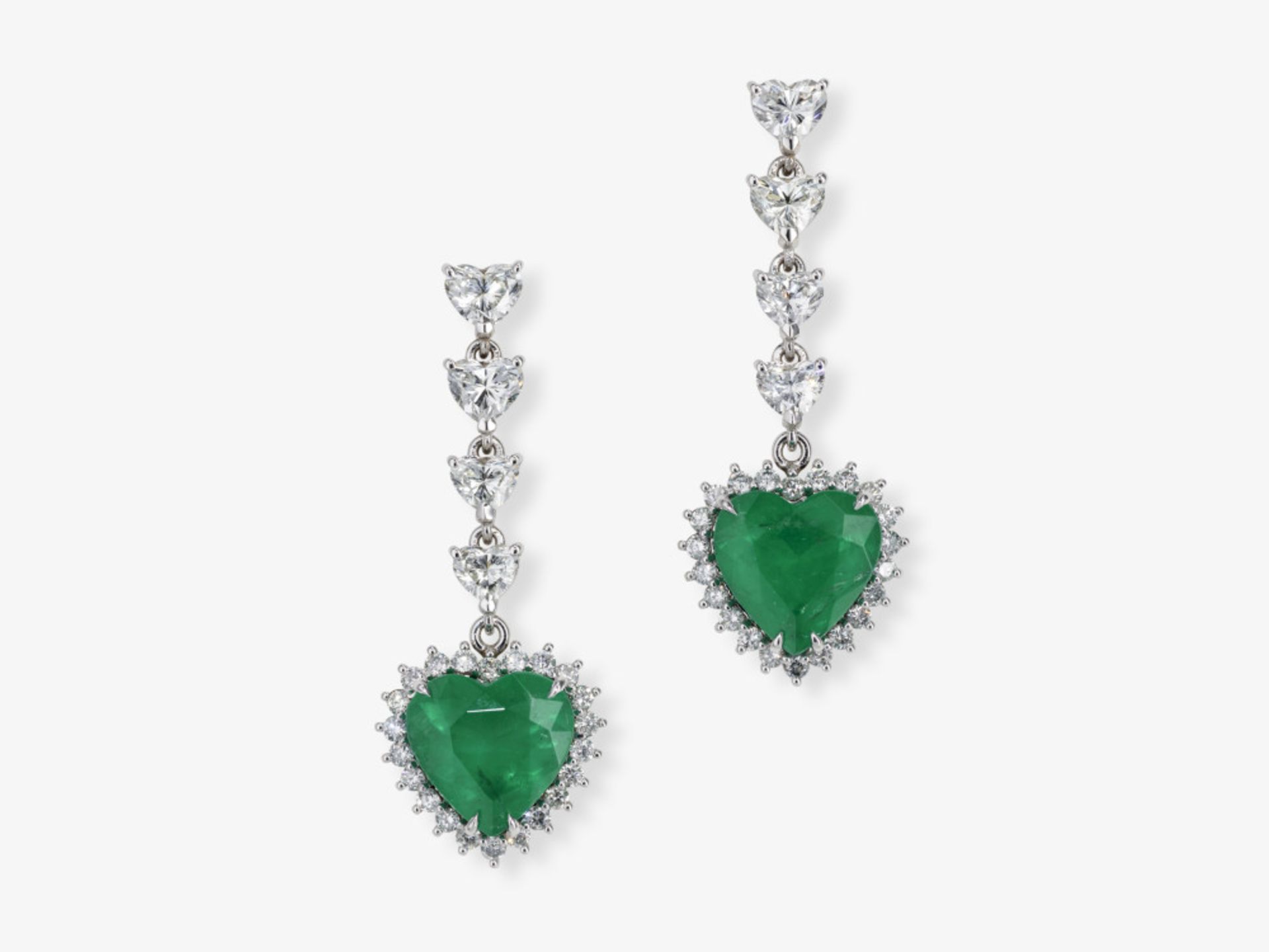 A pair of drop earrings with emeralds and brilliant-cut diamonds