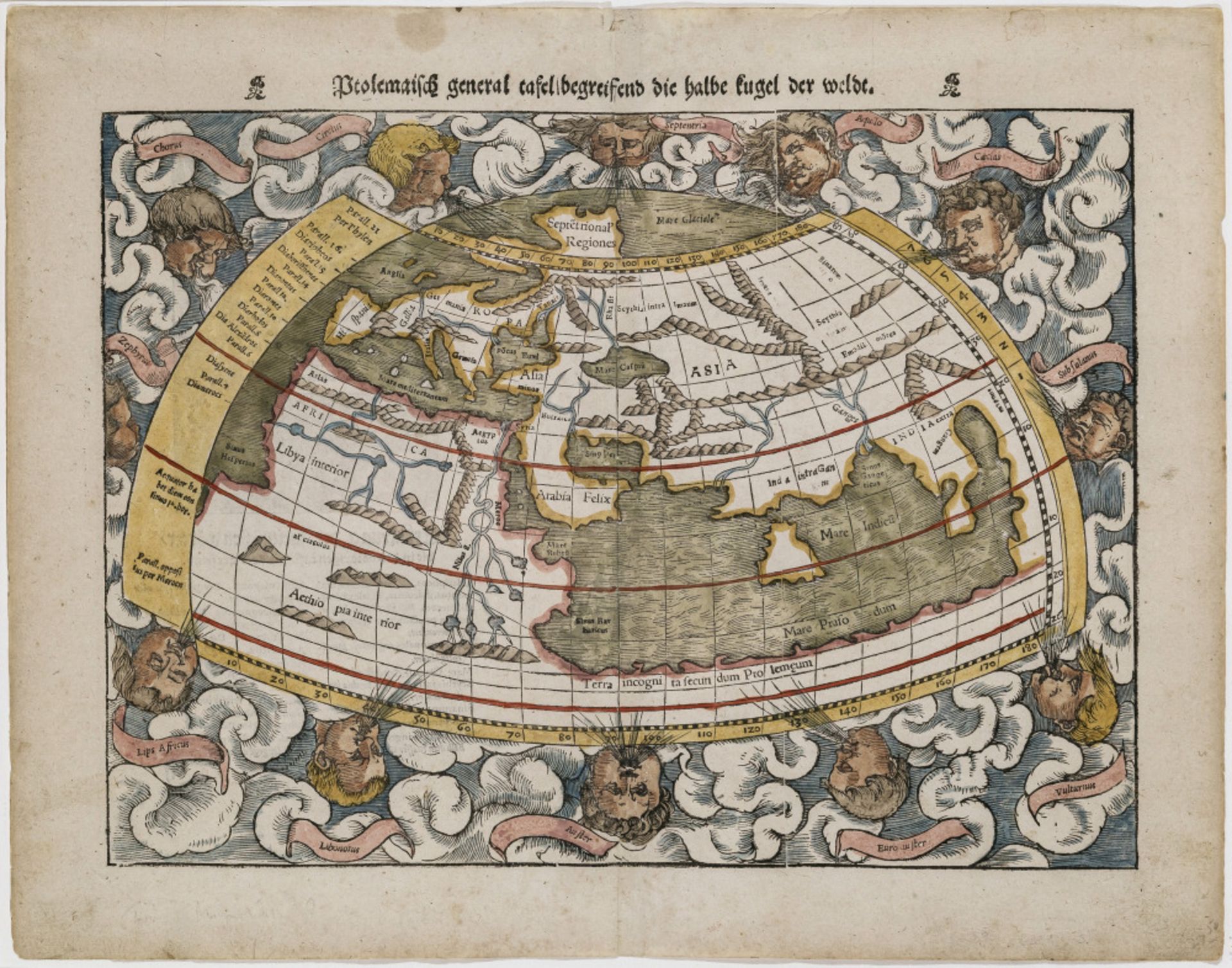 Sebastian Münster - "Ptolemaisch general tafel / begreifend die halbe kugel der weldt"