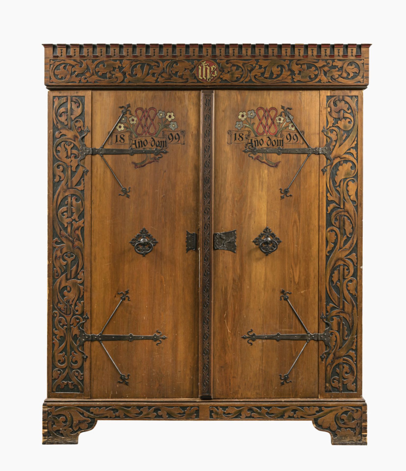 A cupboard, dated 1899, - in neo-Gothic style