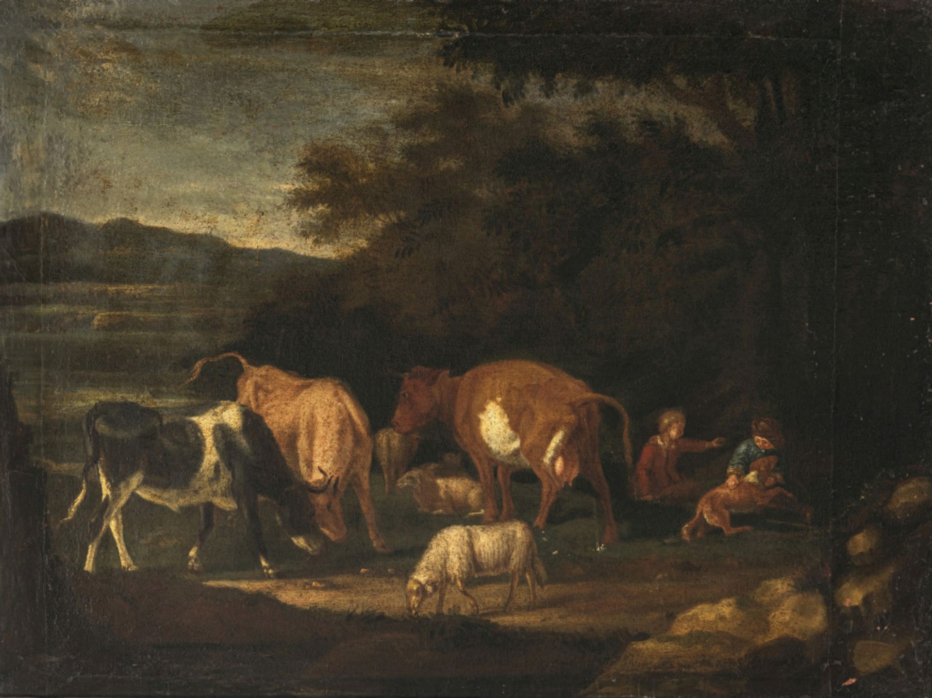 Unbekannt 17th/18th century - Herder children with cows - Image 2 of 2