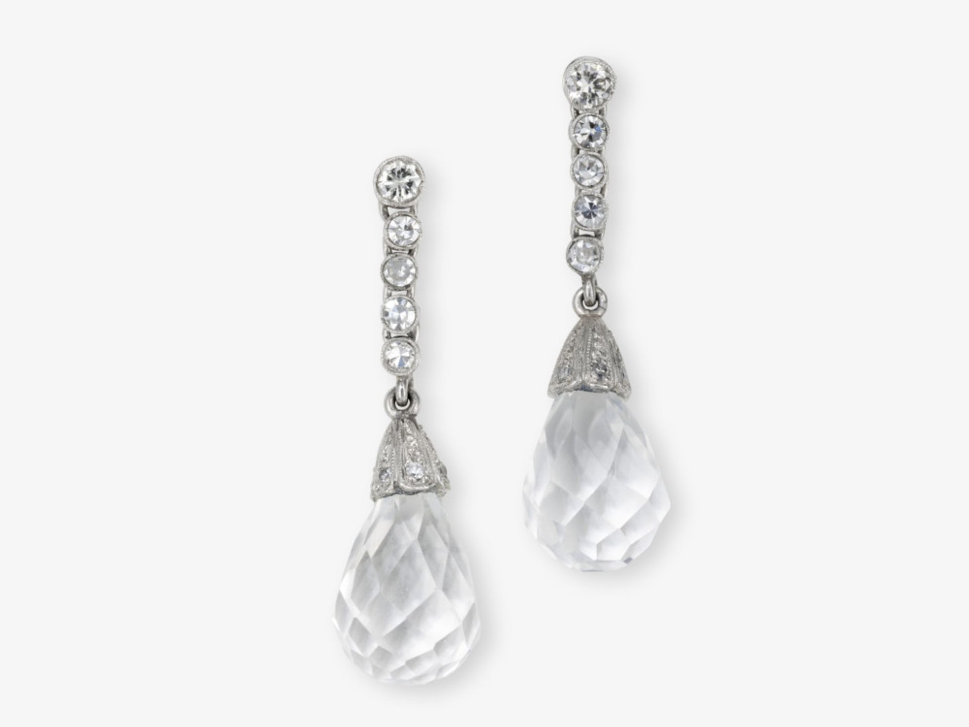 Historical drop earrings decorated with diamonds with rock crystal drops - America, 1920s - 1930s
