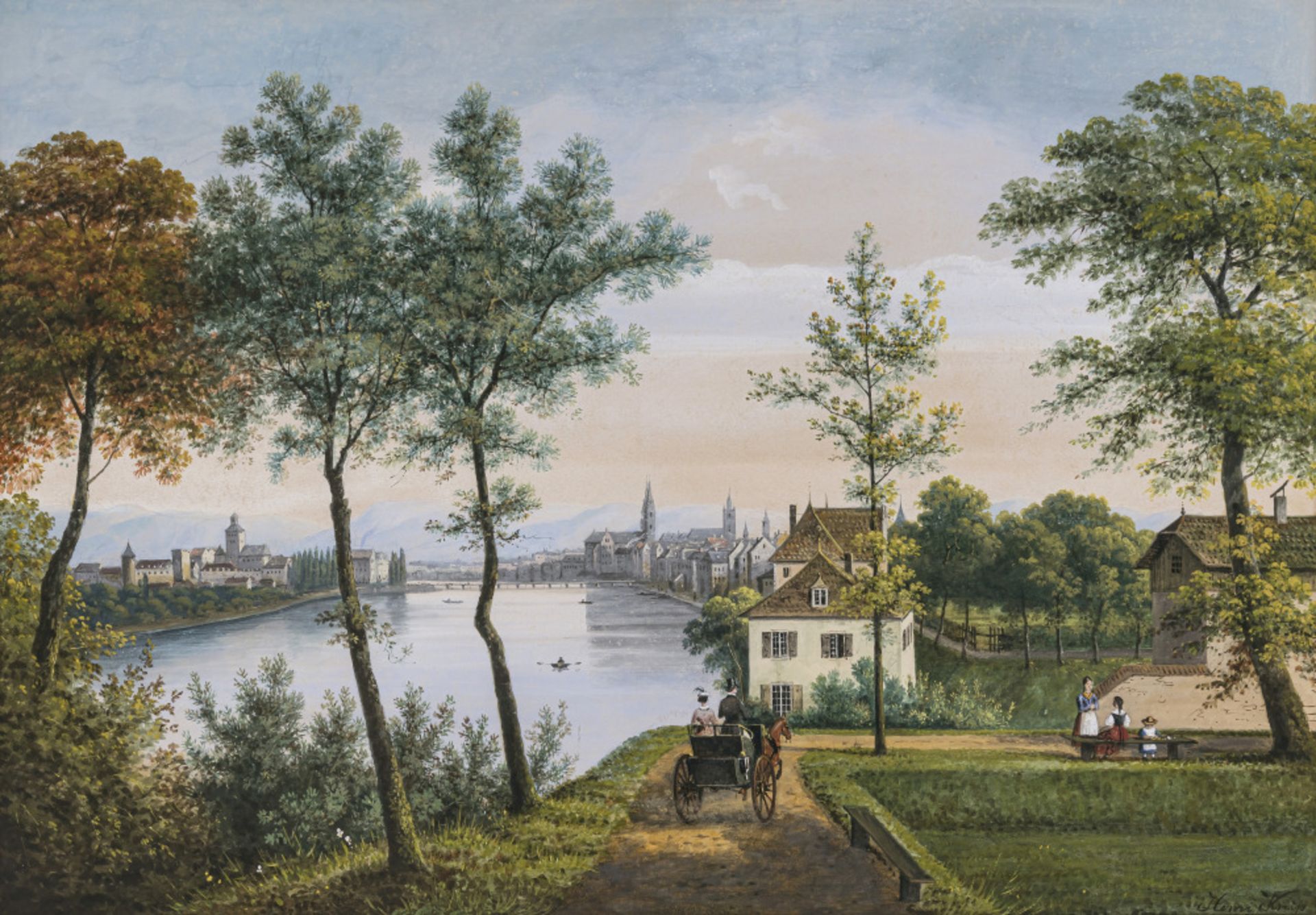 Hendrik Johannes Knip - View over the Rhine to Basel