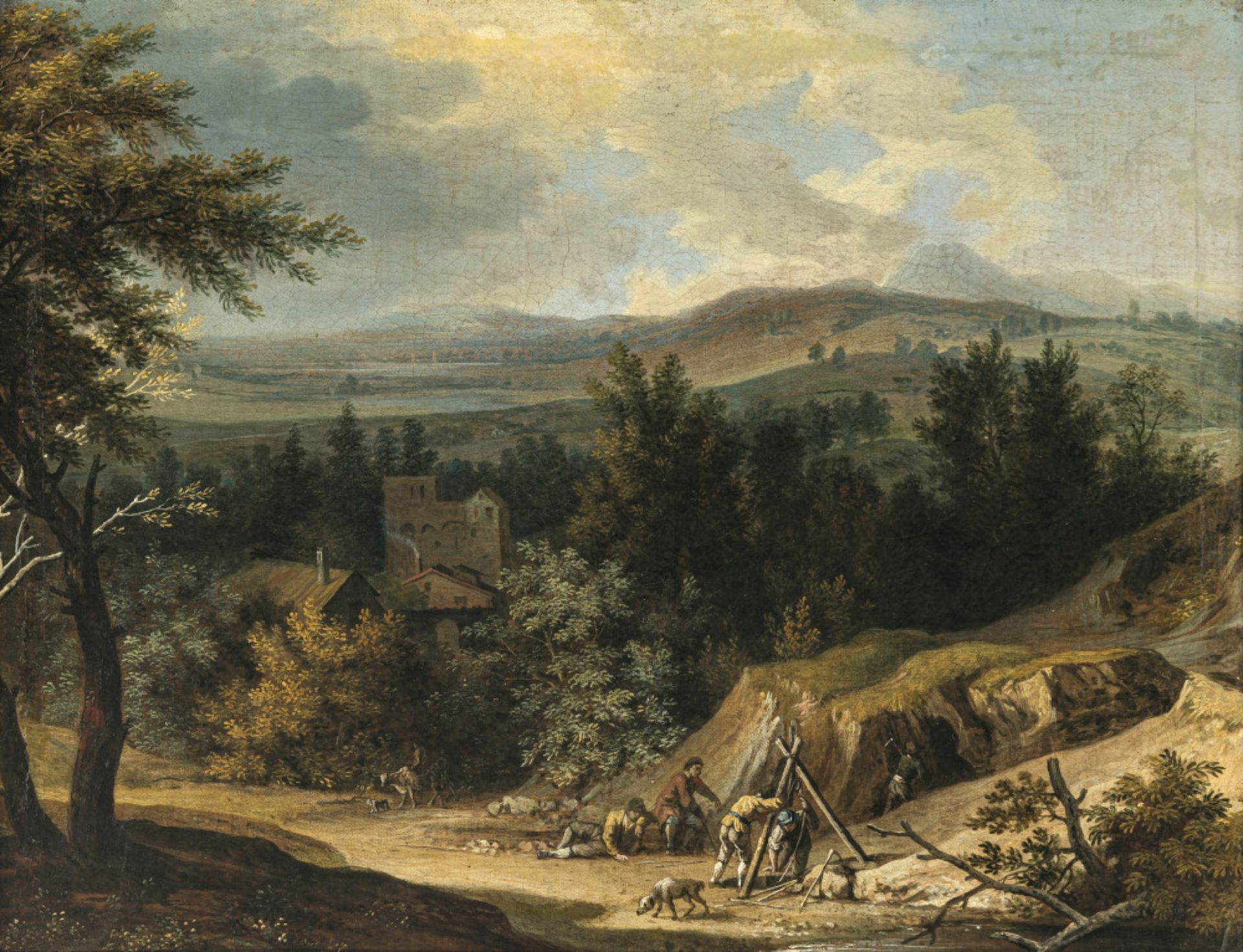 Flämisch 17. Jh. - Südliche Landschaft mit Brunnenbauern