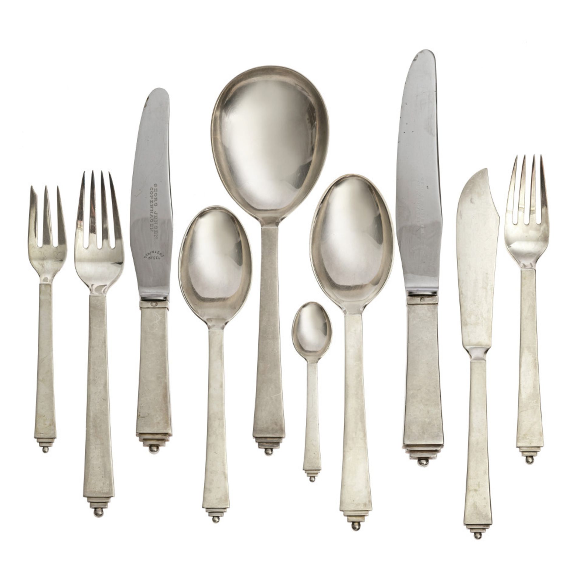 "Pyramide" cutlery, 84 pieces - Copenhagen, Georg Jensen, design by Harald Nielsen, 1932, 1933 and l