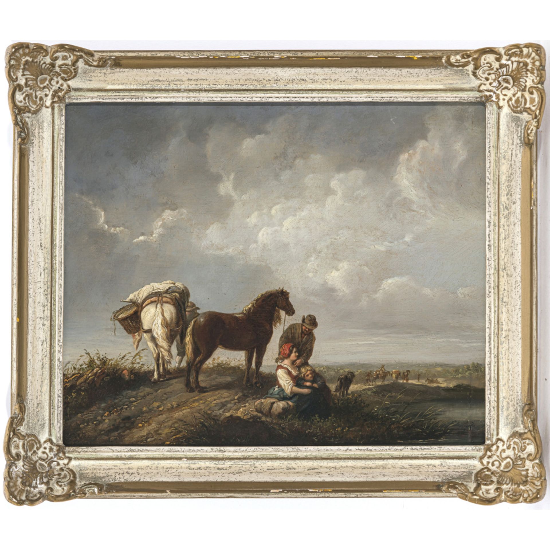 Niederlande 17th/18th century - Resting peasant family with two horses in extensive landscape - Image 2 of 3