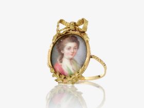 Ring mit Porzellanminiatur - Frankreich, Miniatur: Frankreich, um 1870, Ringschiene: 1920er Jahre