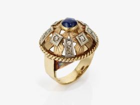 Ring mit Saphircabochon und Diamanten - USA, 1940er Jahre