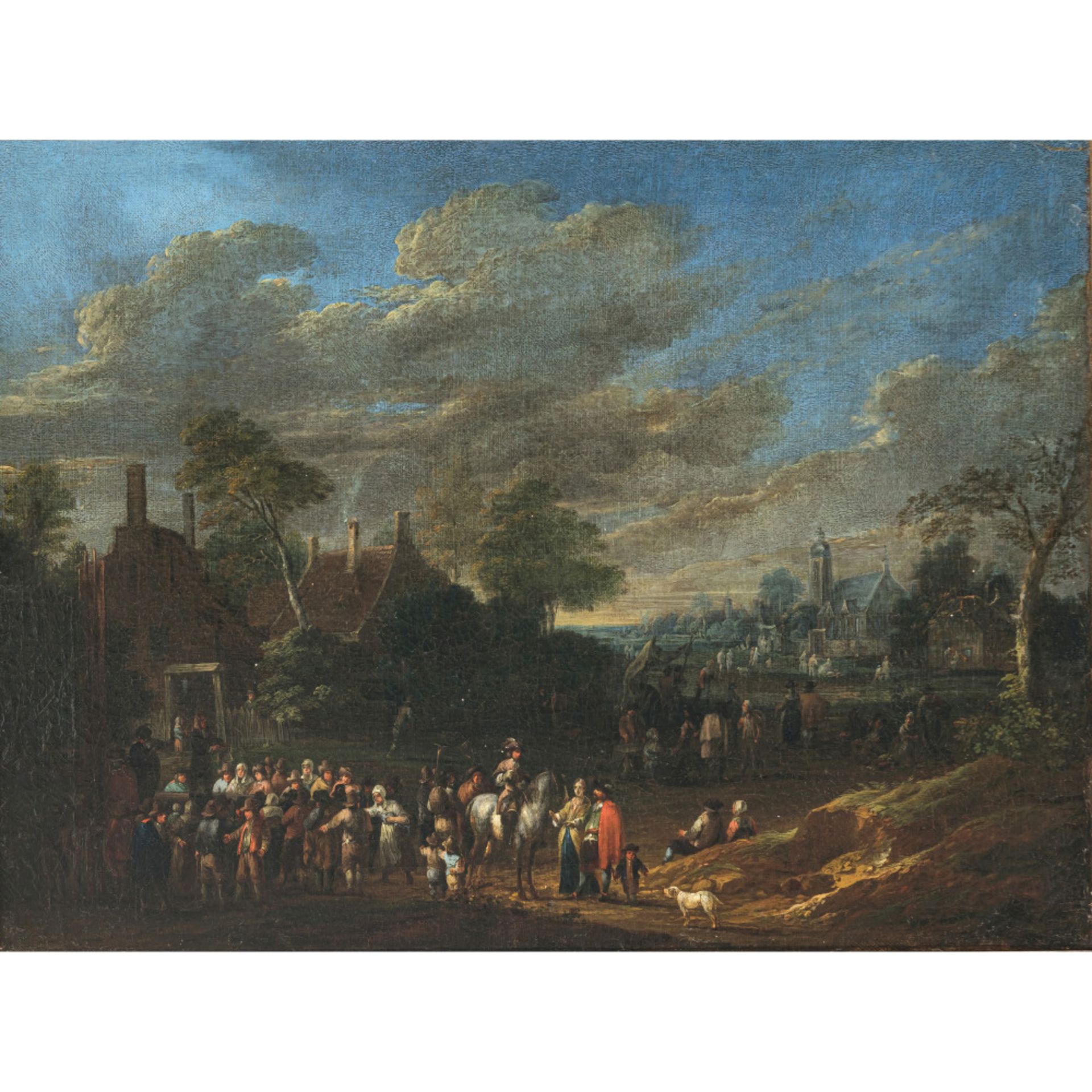 Niederlande 17th century - Landscape with farmstead, church and figures