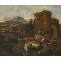 Michiel Carrée - Hirte mit Vieh in Ruinenlandschaft