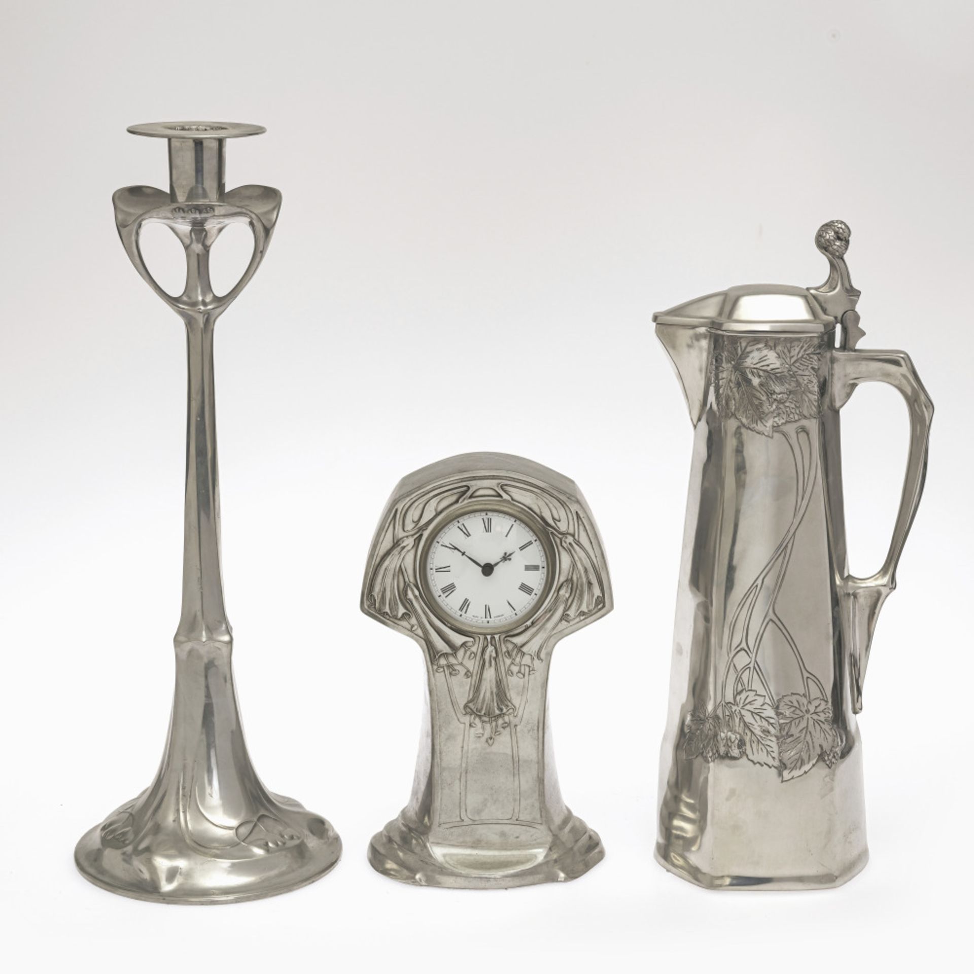 A clock, candlestick and decanter - J.P.Kayser Sohn, Krefeld