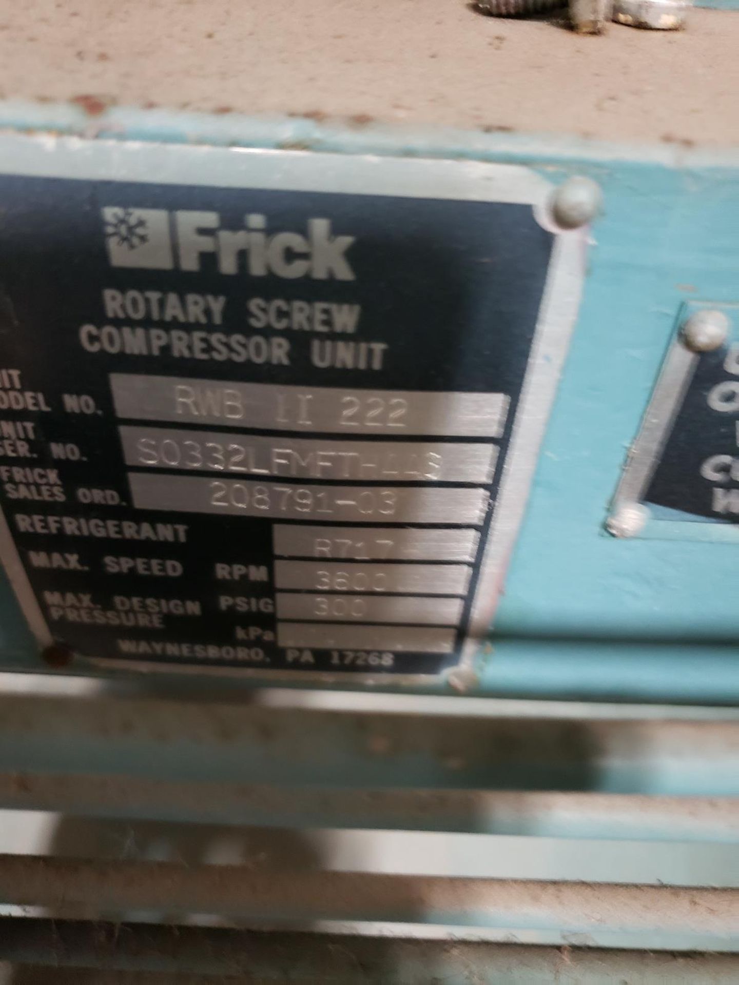 Frick Ammonia Rotary Screw Refrigeration Compressor, M# RWB II 222 - Image 2 of 2
