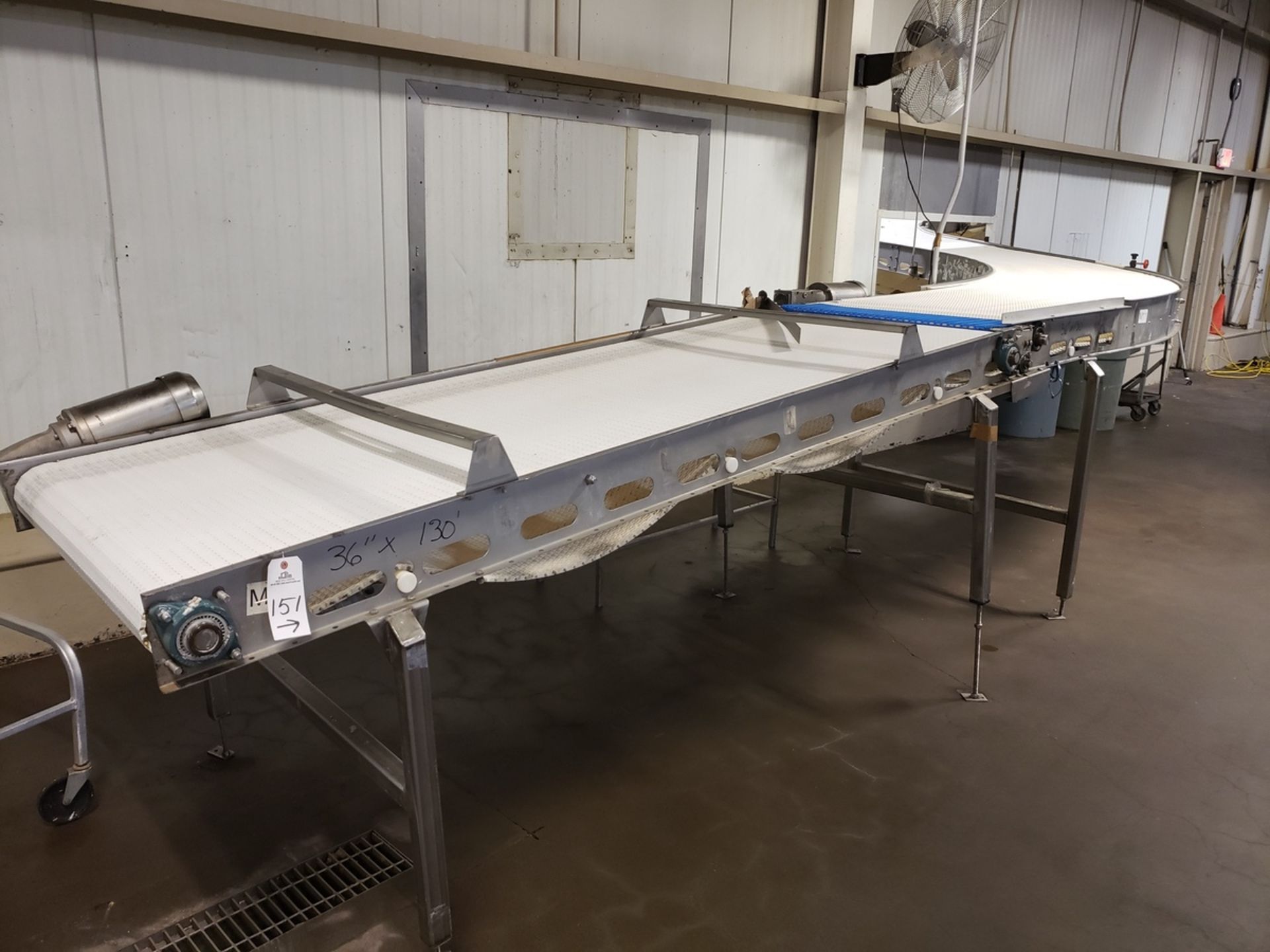 36" X 130' Conveyor Section, (From Cooling Spiral to Packaging)