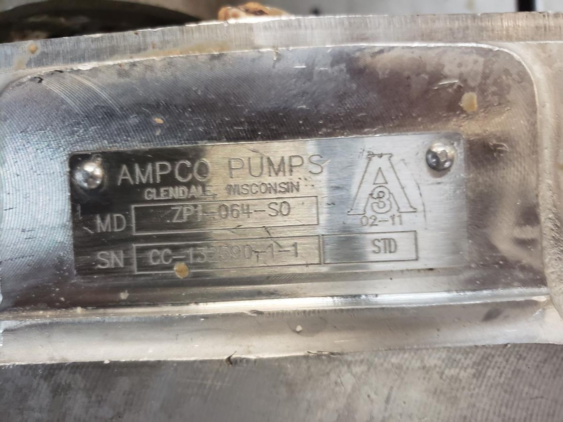 Ampco Positive displacement Dough Pump, M# ZP1-064-SO - Image 2 of 3