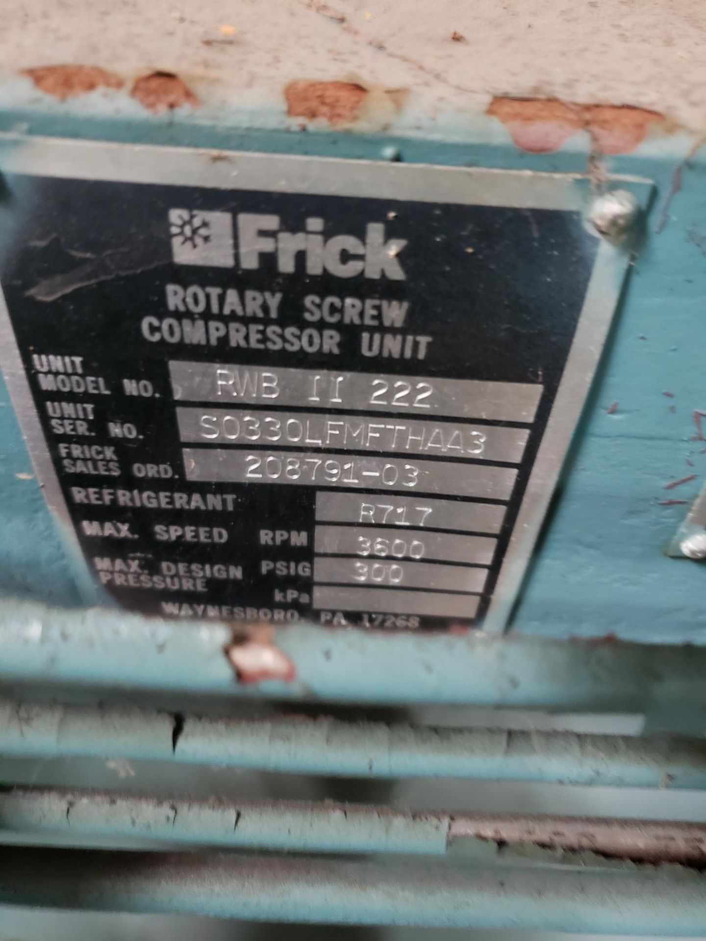 Frick Ammonia Rotary Screw Refrigeration Compressor, M# RWB II 222 - Image 2 of 2