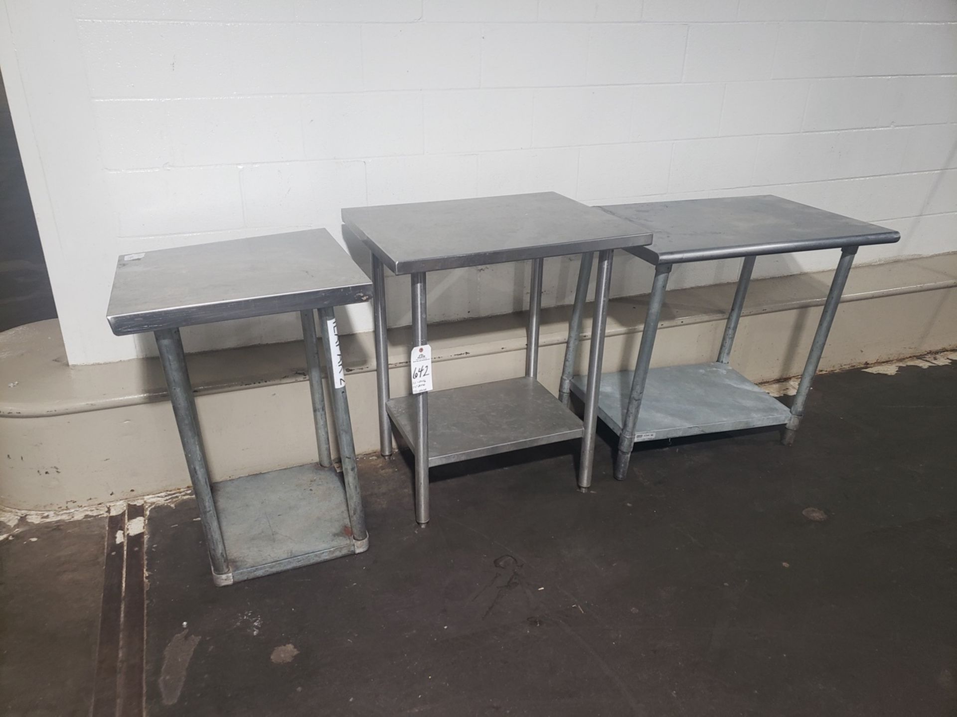 Lot of (3) Stainless Steel Tables, (1) 24" x 36" (1) 24" x 30" (1) 24" x 24"