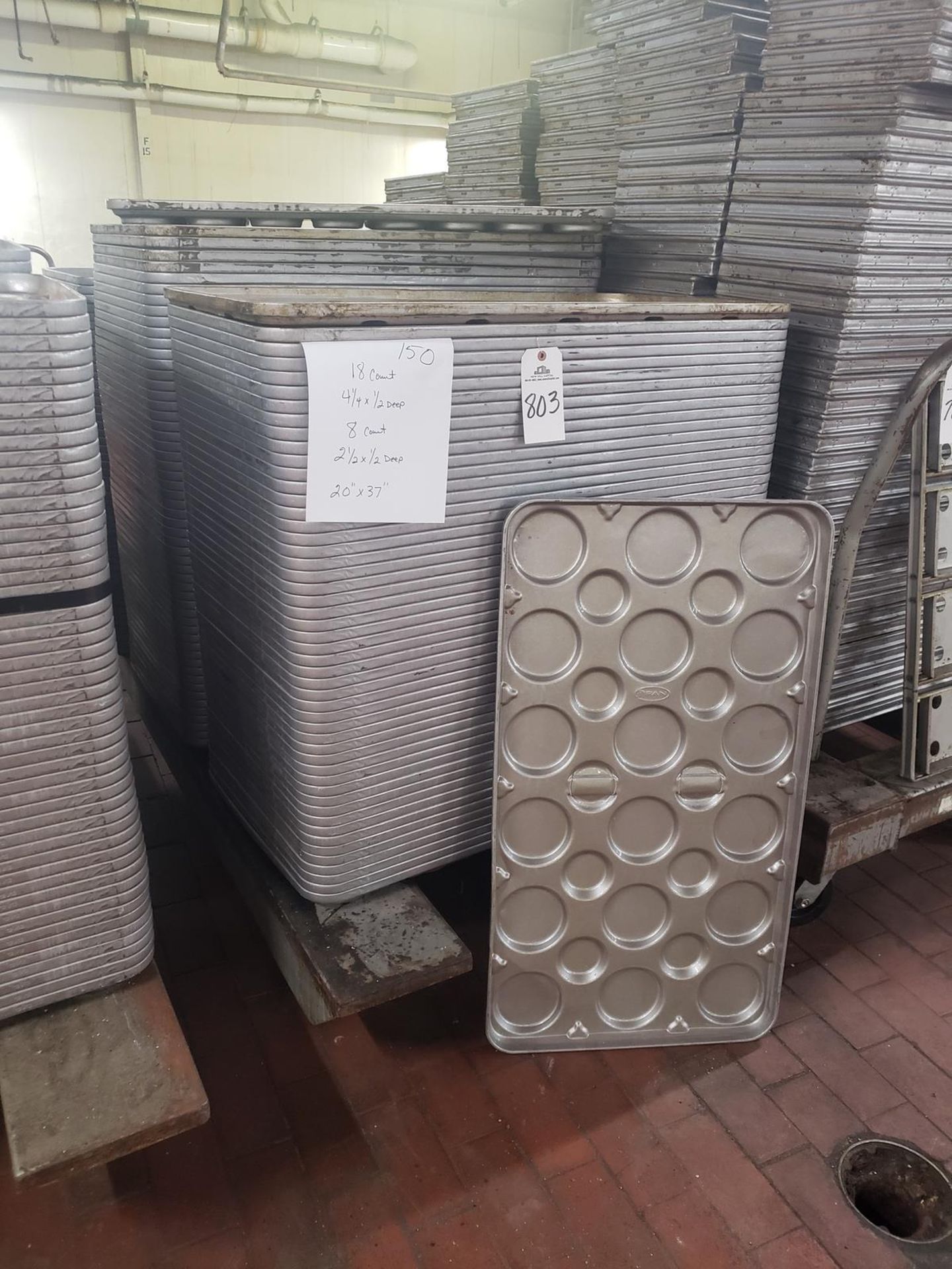 Lot of Approx. 150 Baking Pans, 18 Count Bun Pans, 20" x 37", 4 1/4" x 1/2"