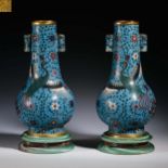 Qing Dynasty A pair of cloisonne Ear-piercing viewing bottles