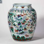 Qing dynasty colorful hundred deer large jar