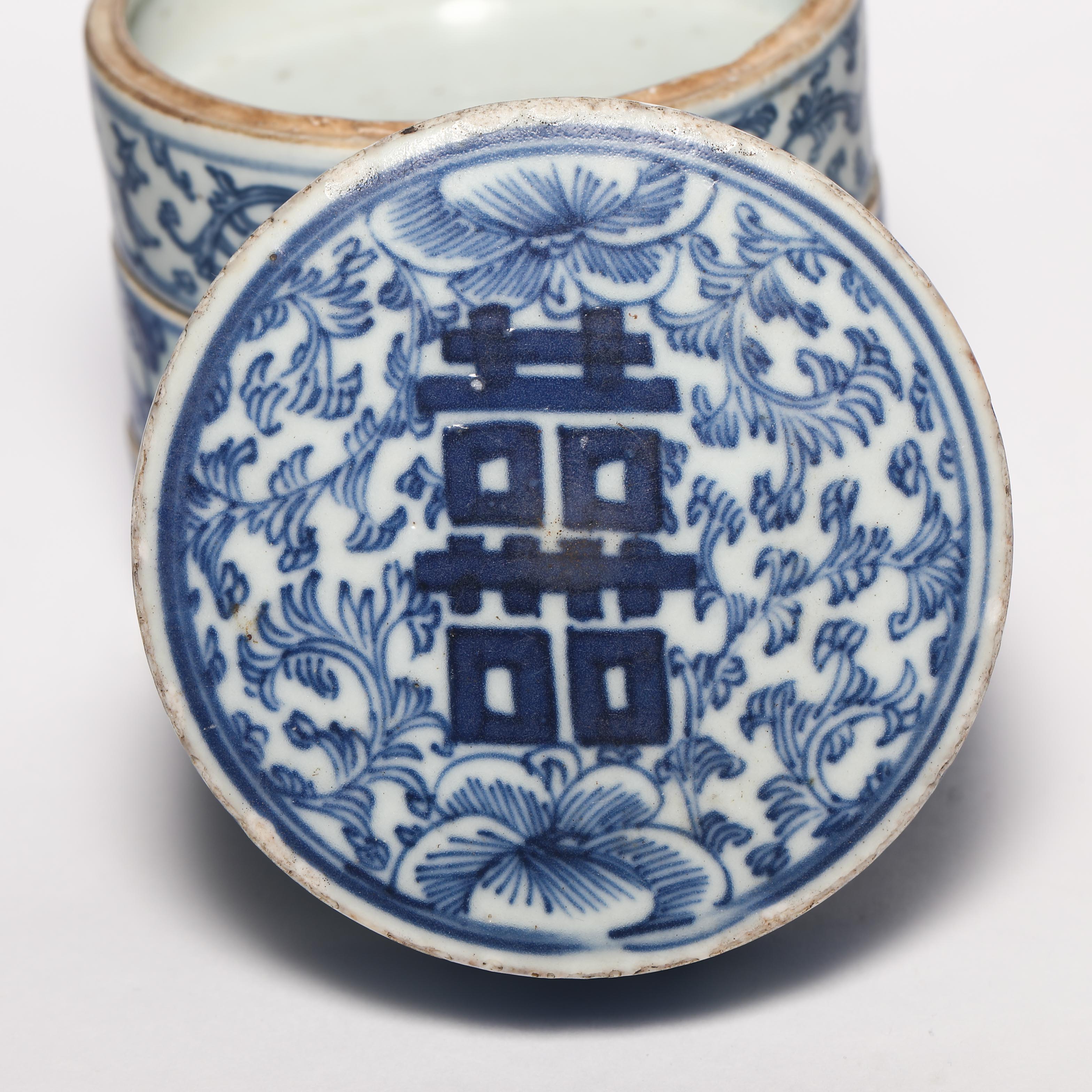 Qing dynasty blue and white joy word powder box - Image 4 of 7