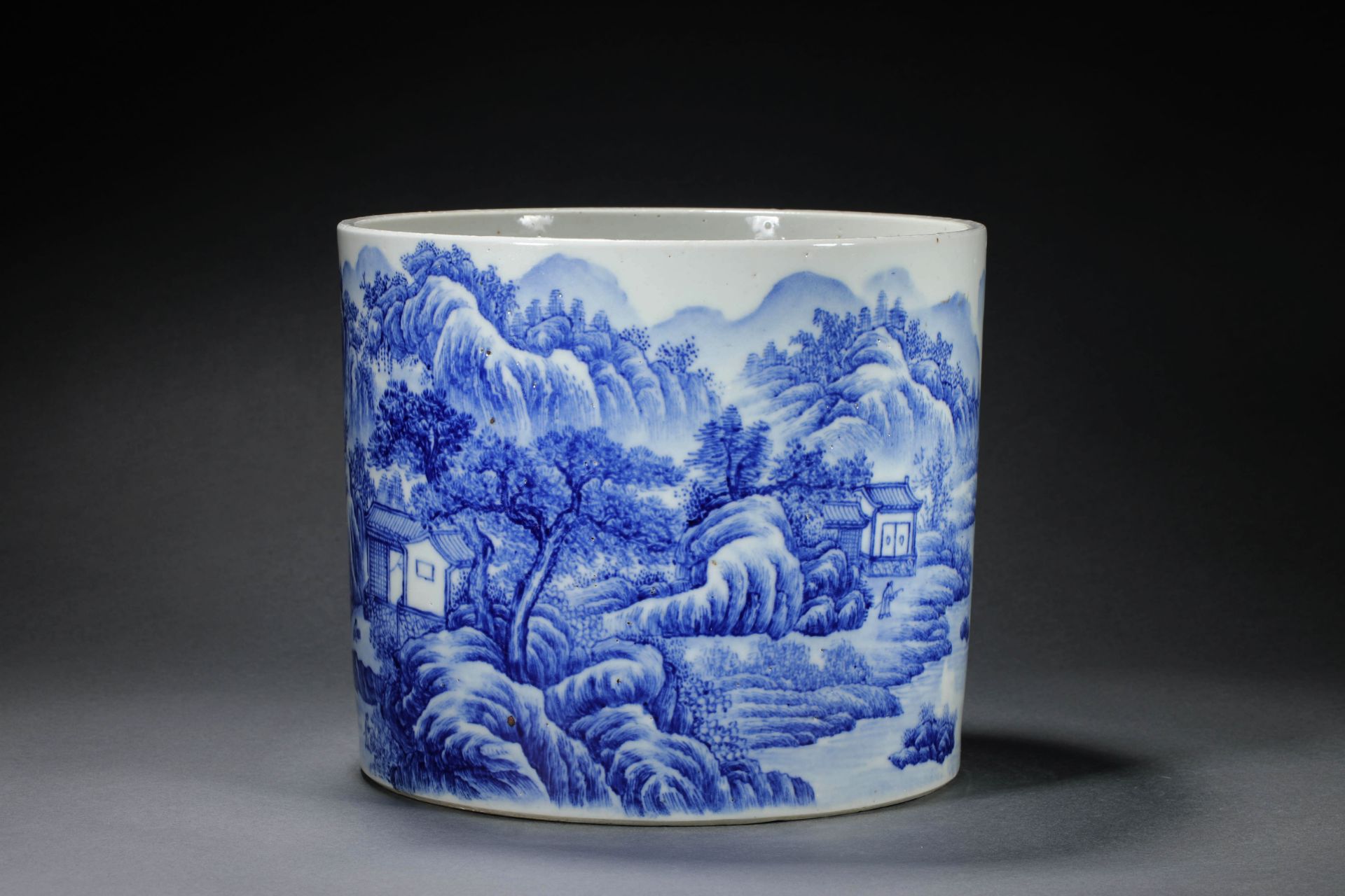 Qing dynasty blue and white landscape pattern pen holder - Bild 2 aus 8