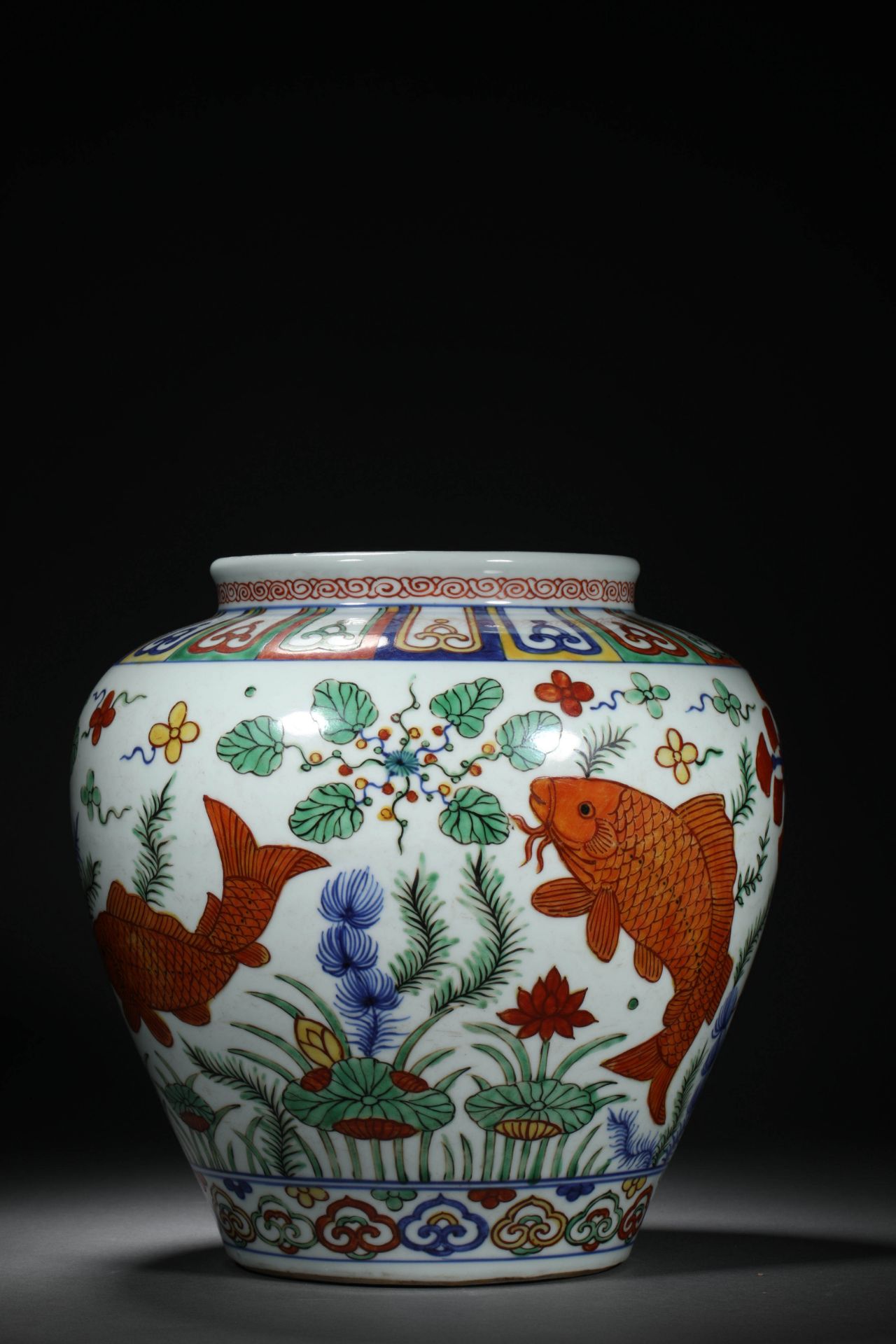 Ming dynasty multicolored fish algae pattern large jar - Bild 3 aus 10