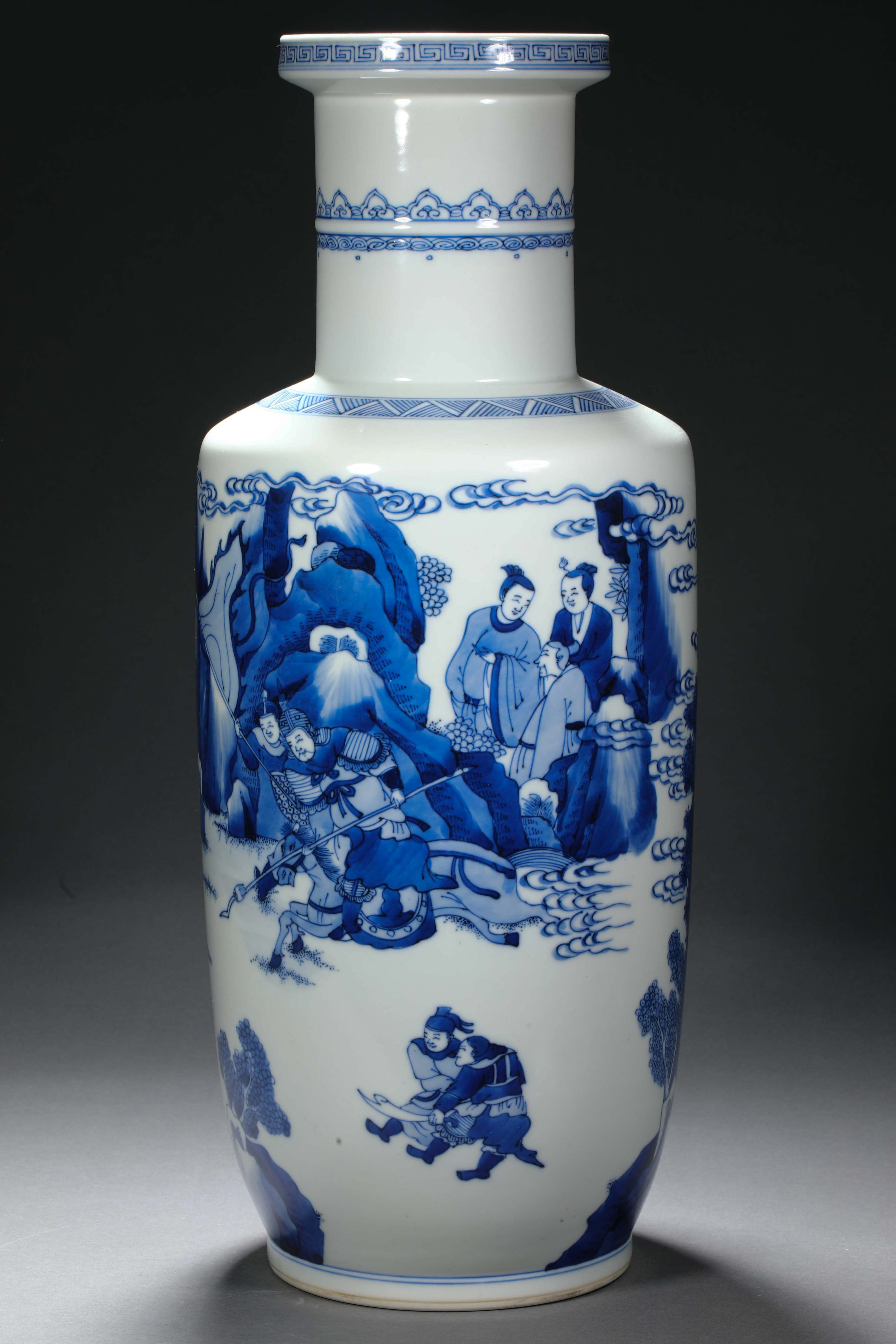 Kangxi inscription blue and white porcelain figure ornamental vase - Image 5 of 9