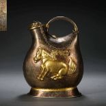 Silver pot with gold-encrusted horses
