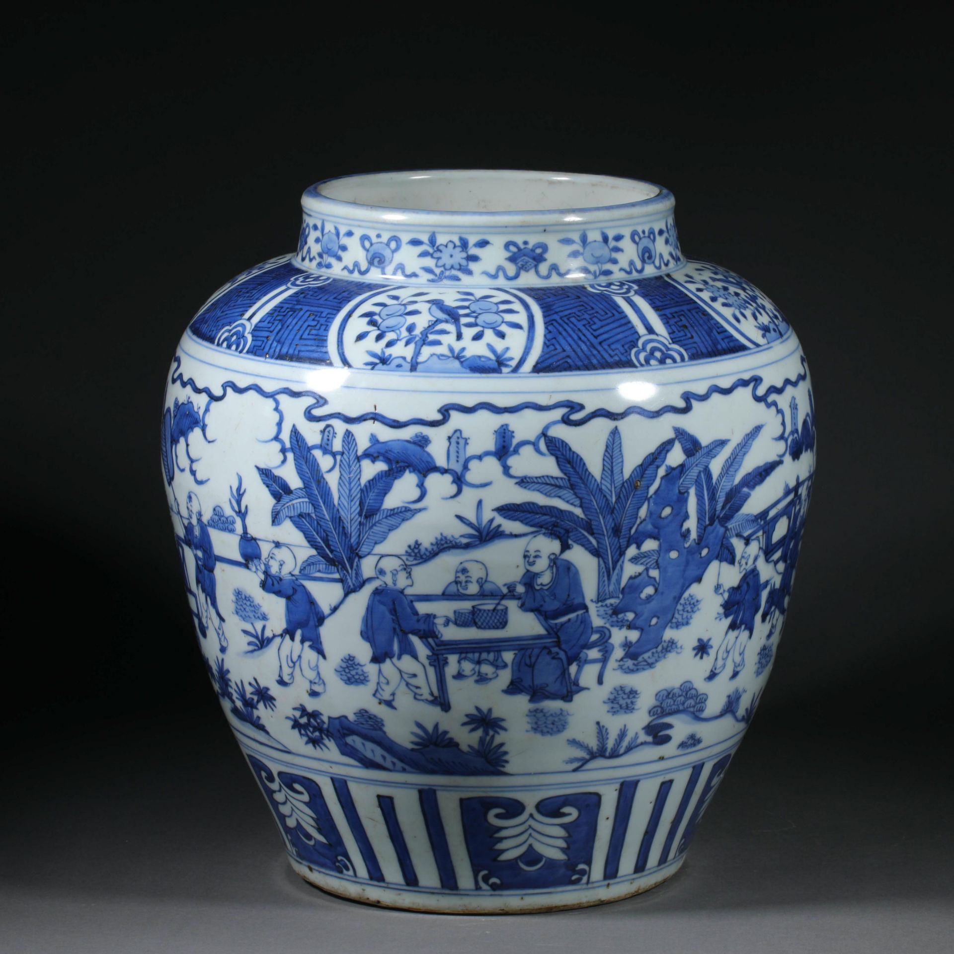 Blue and white porcelain figure jar