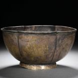 Gold-encrusted silver lotus bowl