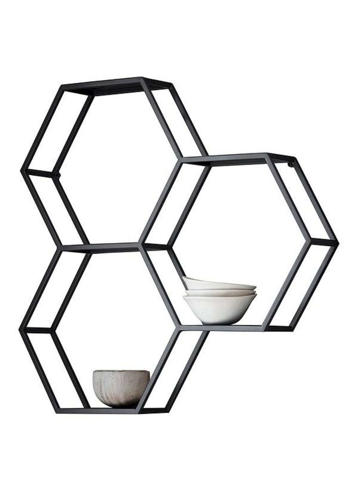 Hudson Gallery Heston Metal Hexagon Wall Mounted Storage Unit Shelf in Black - Brand New and Boxed