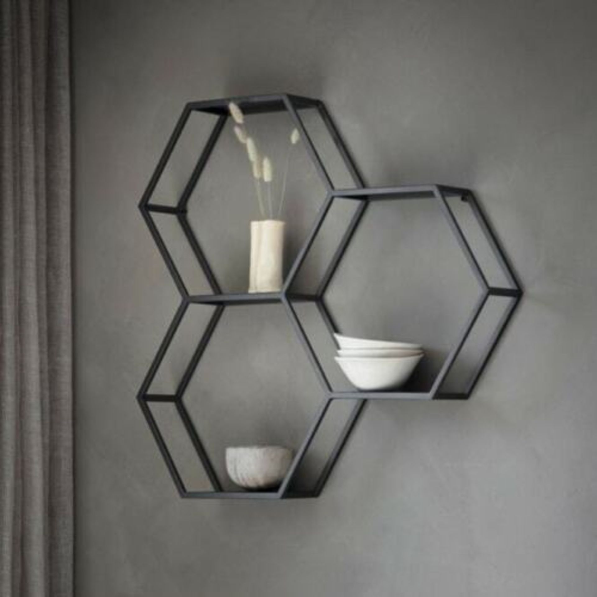 Hudson Gallery Heston Metal Hexagon Wall Mounted Storage Unit Shelf in Black - Brand New and Boxed - Image 2 of 3