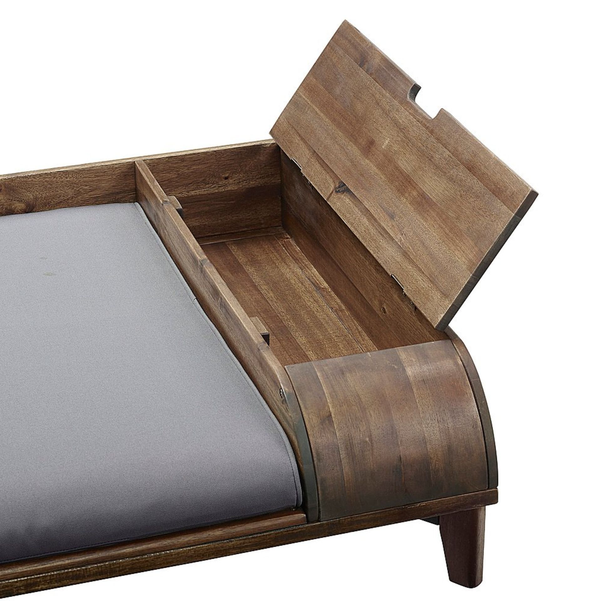 SOLID WOOD STORAGE PED BED WITH CUSHION IN DARK BROWN/GREY - RRP £245 - Image 6 of 7