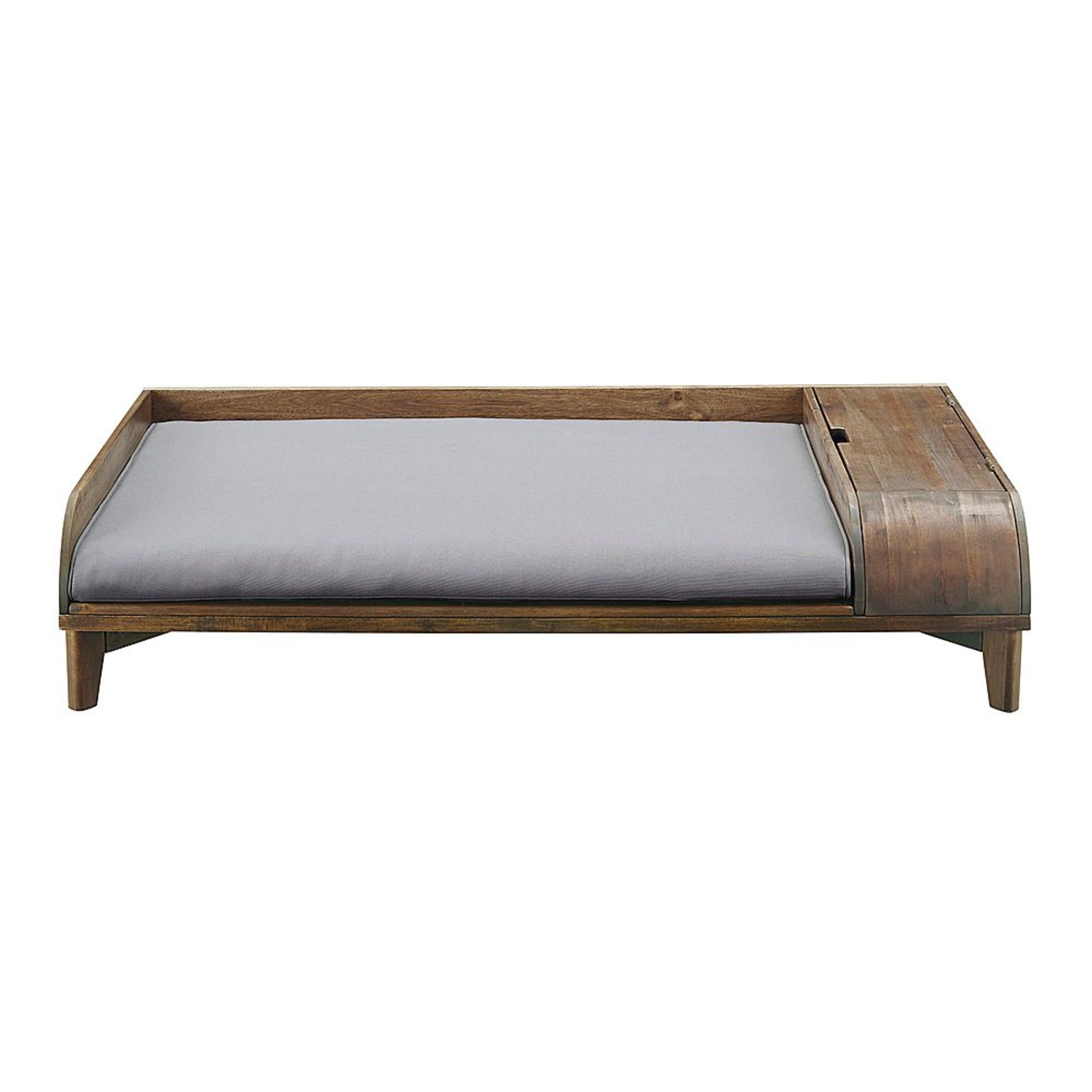 SOLID WOOD STORAGE PED BED WITH CUSHION IN DARK BROWN/GREY - RRP £245 - Image 5 of 7