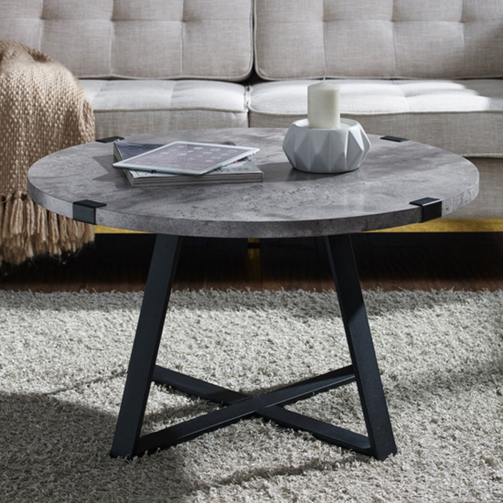 IRVINE DARK CONCRETE EFFECT COFFEE TABLE WITH BLACK FRAME (GREY) - RRP £245