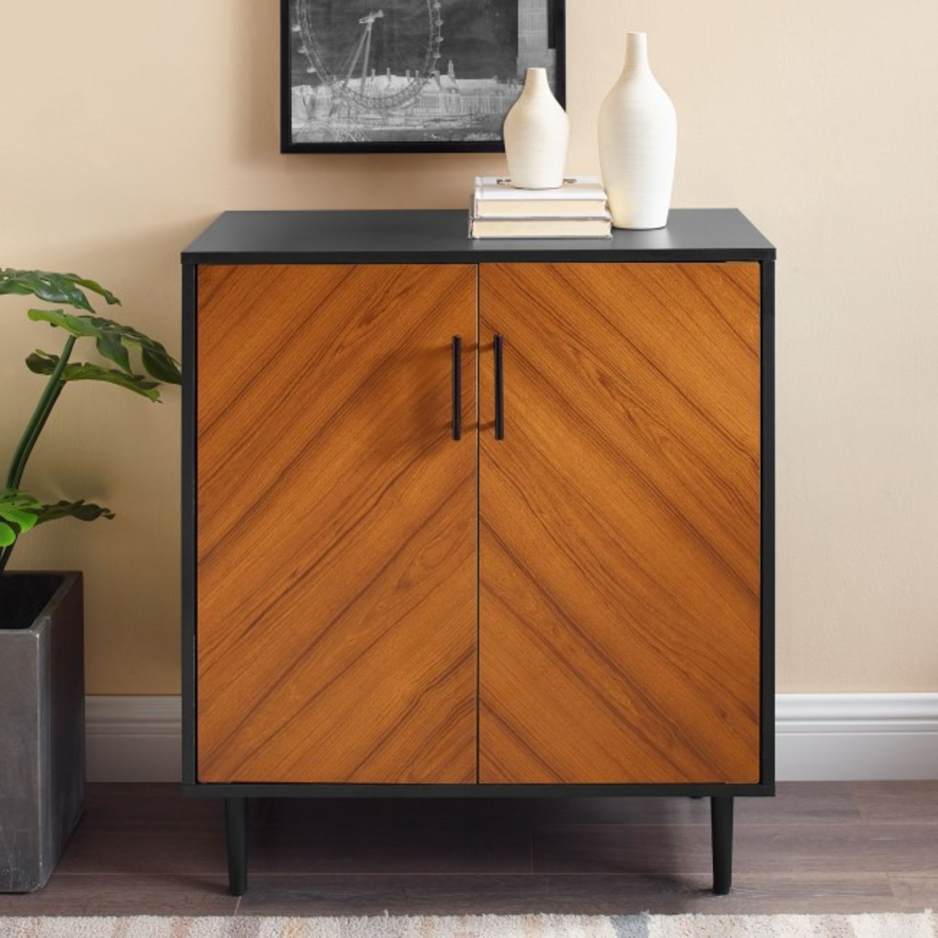 WALKER EDISON DOUBLE DOOR SIDEBOARD IN BLACK/WALNUT - RRP £220