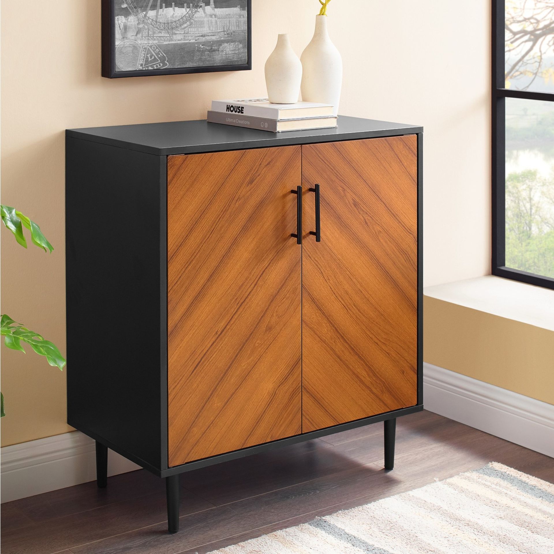 WALKER EDISON DOUBLE DOOR SIDEBOARD IN BLACK/WALNUT - RRP £220 - Image 2 of 7